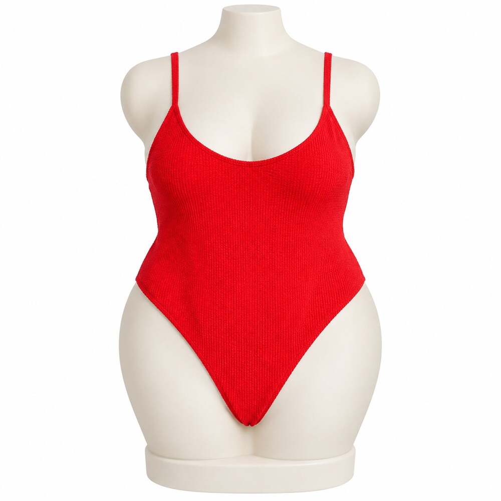Good American Women One Piece Swimsuit 4XL Red Crinkle Scoop Neck Low Back NWOT